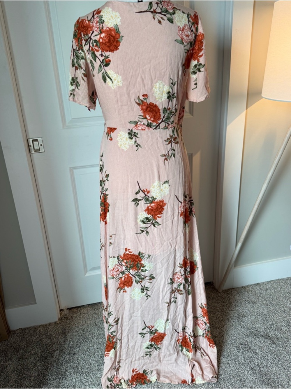 Lulus Pink Floral Wrap Maxi Dress Medium Cottagecore Boho - Picture 5 of 8